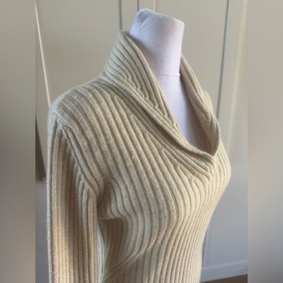 Rene Lezard Wool Cashmere Blend Collar V Neck Cable Knit Sweater medium M Soft - Picture 5 of 8